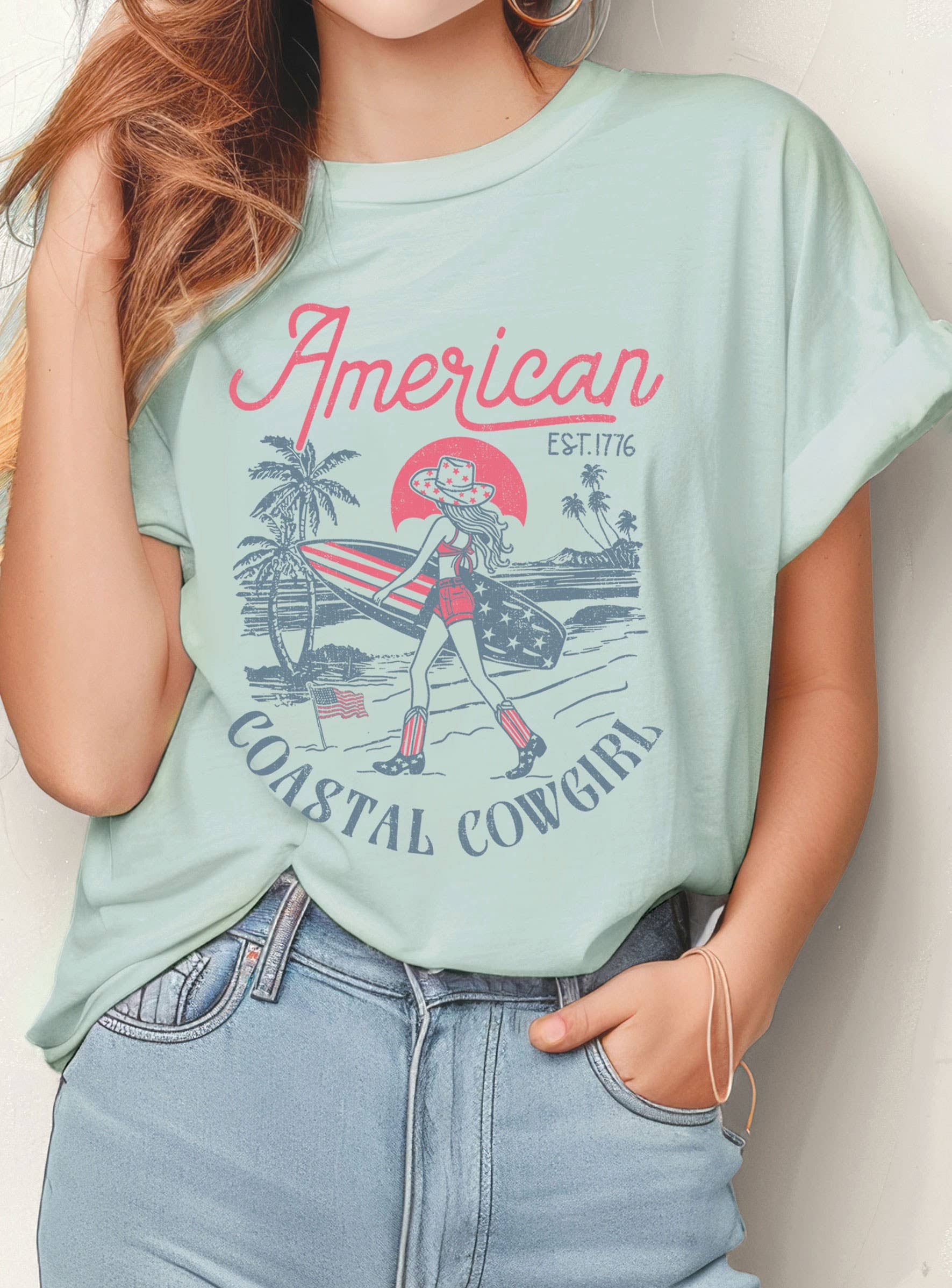 American Coastal Cowgirl Graphic - Adult & Kids T-Shirts, Sweatshirts & Hoodies apparel design preview 1