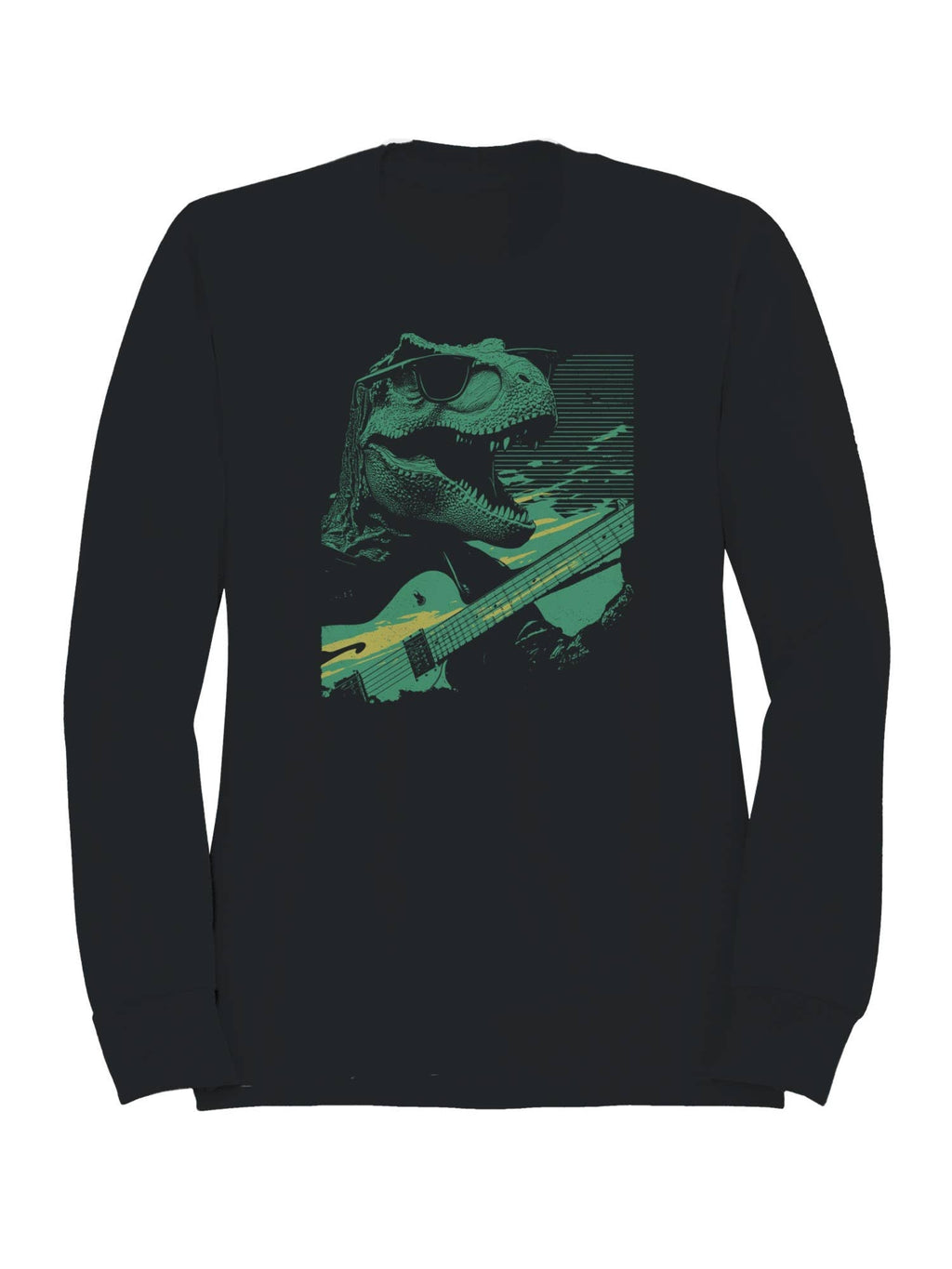 Dinosaur Rock Guitarist Vibes Men's - Adult & Kids T-Shirts, Sweatshirts & Hoodies apparel design preview 1
