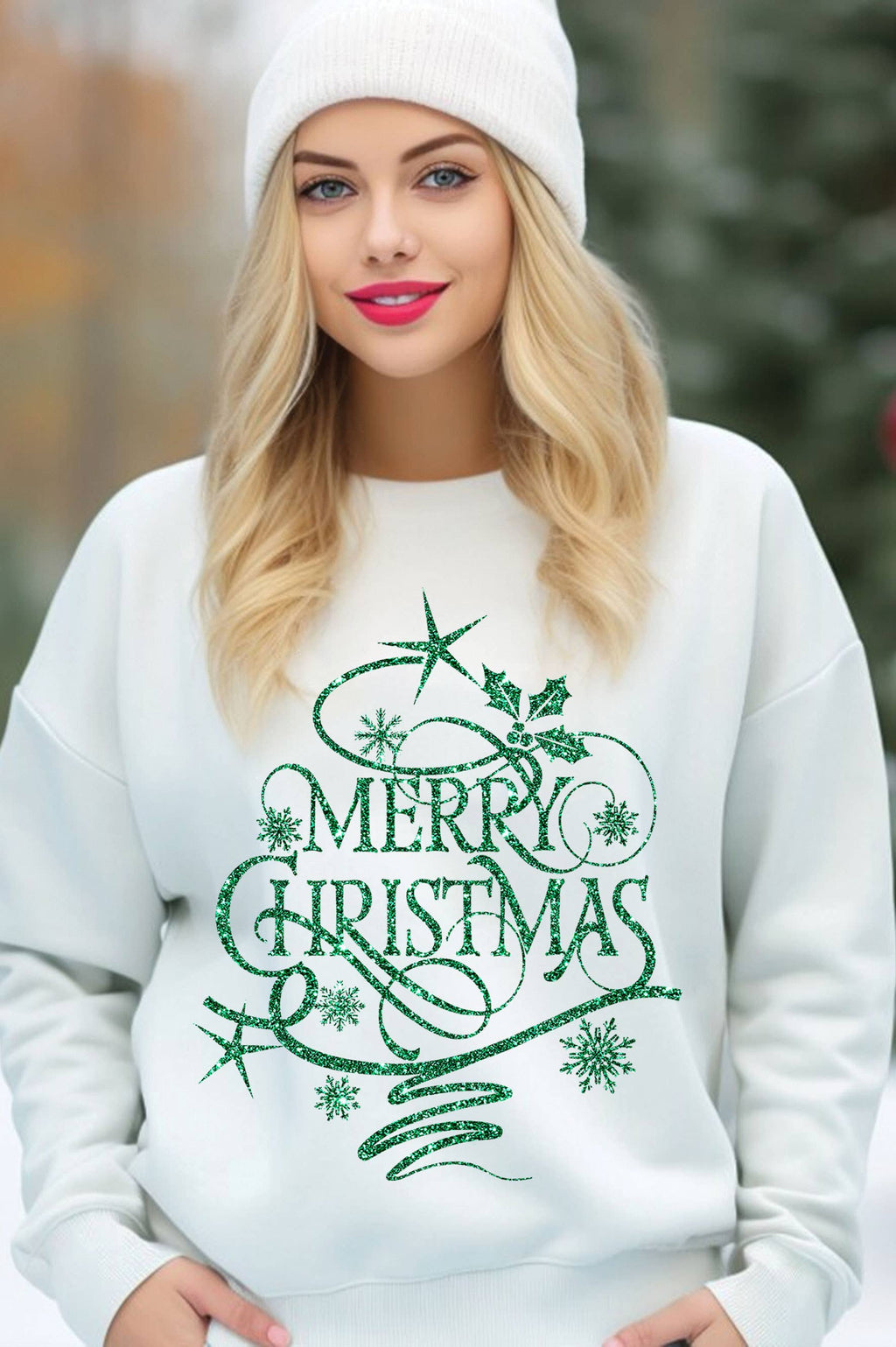 Merry Christmas Glitter Graphic Brushed - Adult & Kids T-Shirts, Sweatshirts & Hoodies apparel design preview 1