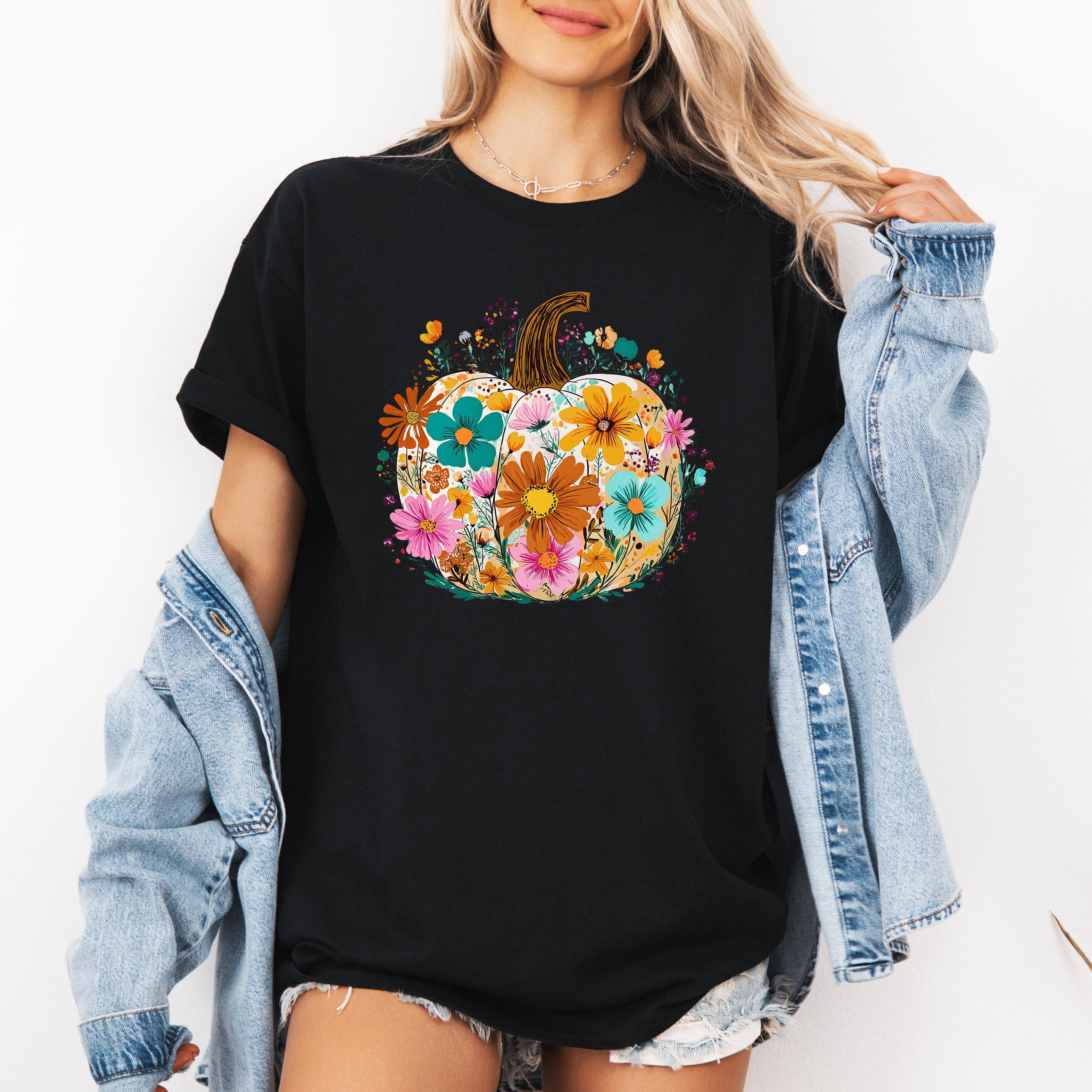Pumpkin Floral, Halloween, Fall, Autumn, - Adult & Kids T-Shirts, Sweatshirts & Hoodies apparel design preview 1