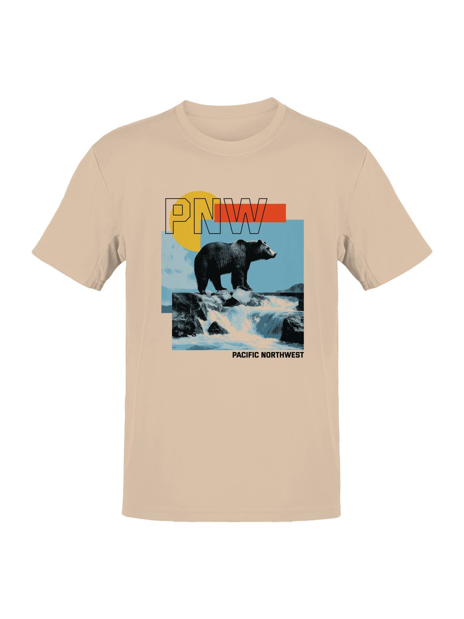 Pnw Bear with Scenic Cascade Men's - Adult & Kids T-Shirts, Sweatshirts & Hoodies apparel design preview 1