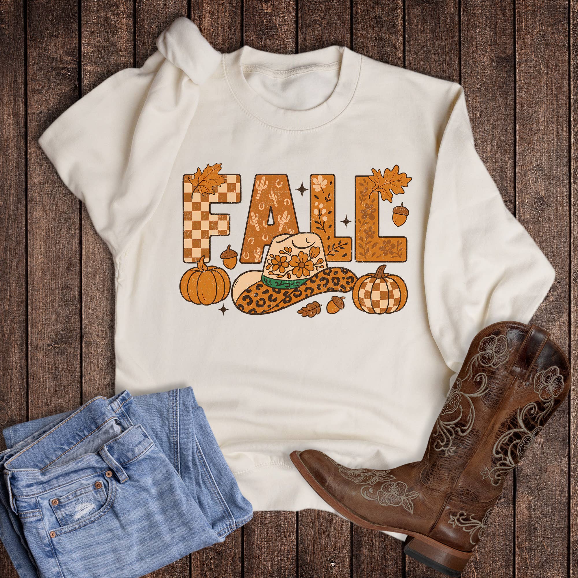 Western Fall Patterned Cowboy Hat - Adult & Kids T-Shirts, Sweatshirts & Hoodies apparel design preview 1