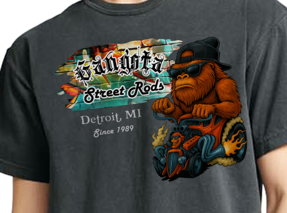 Bigfoot Gangsta Street Rods Custom Location - Adult & Kids T-Shirts, Sweatshirts & Hoodies apparel design preview 1