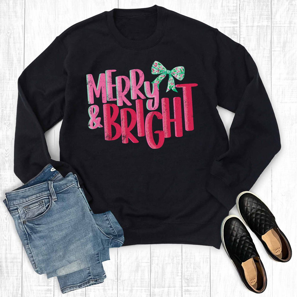 Retro Coquette Merry and Bright Christmas - Adult & Kids T-Shirts, Sweatshirts & Hoodies apparel design preview 1