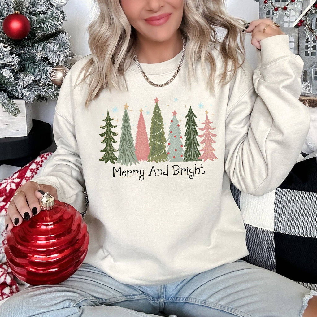 Merry and Bright Christmas Trees - Adult & Kids T-Shirts, Sweatshirts & Hoodies apparel design preview 1