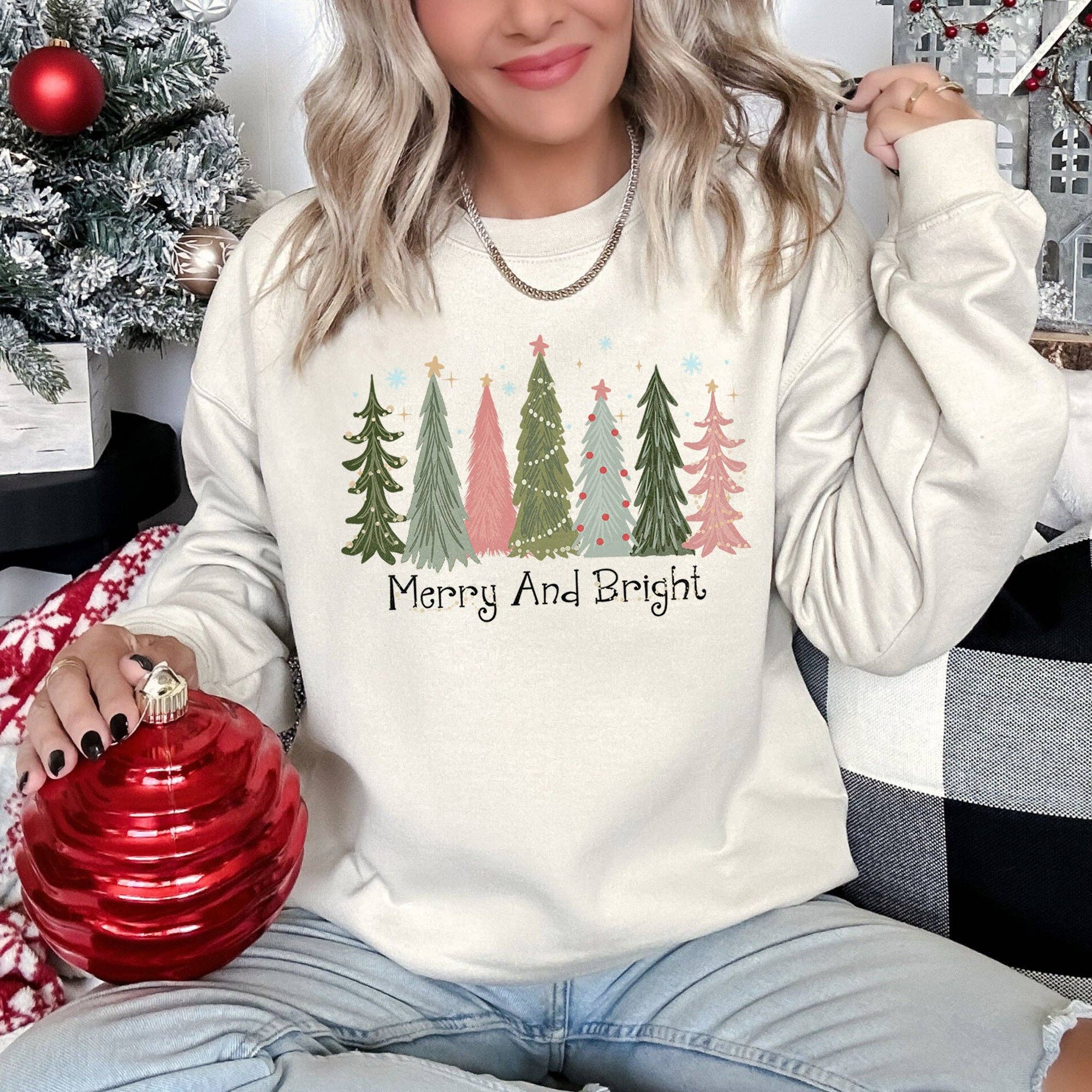Merry and Bright Christmas Trees - Adult & Kids T-Shirts, Sweatshirts & Hoodies apparel design preview 1