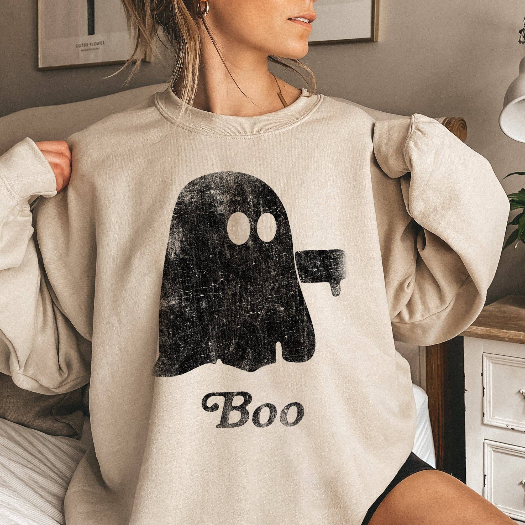 Boo Vintage Ghost Halloween - Adult & Kids T-Shirts, Sweatshirts & Hoodies apparel design preview 1