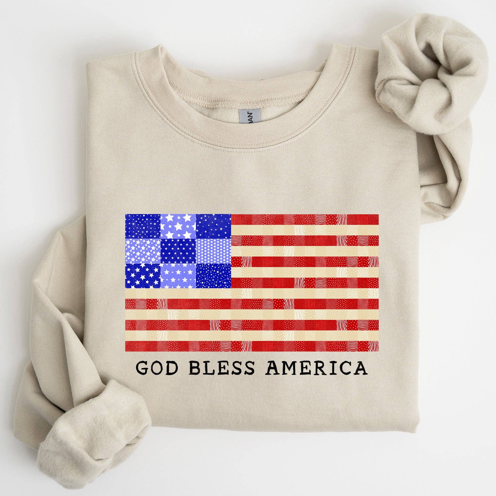 God Bless America, Quilt, Flag, 4th of July - Adult & Kids T-Shirts, Sweatshirts & Hoodies apparel design preview 1