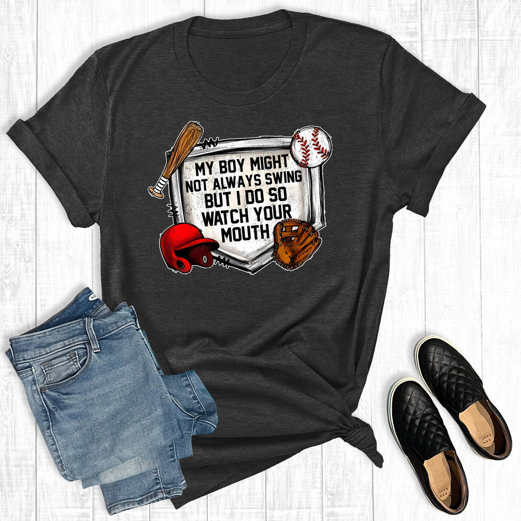 Retro Baseball My Boy May Not Always Swing Graphic - Adult & Kids T-Shirts, Sweatshirts & Hoodies apparel design preview 1