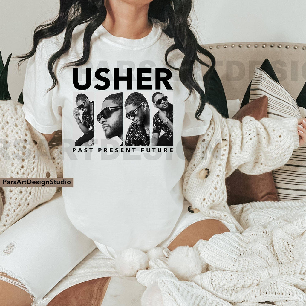 Usher World Tour Past Present Future Fan Merch - Adult & Kids T-Shirts, Sweatshirts & Hoodies apparel design preview 1