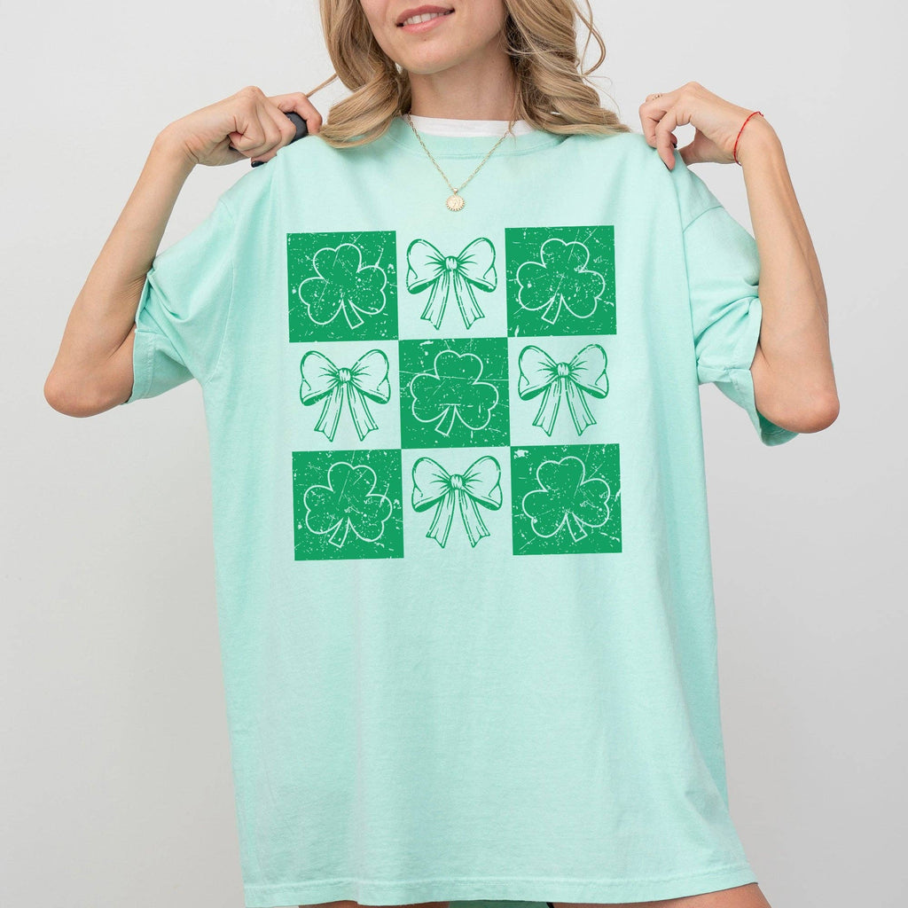 Checkered, Ribbon, Bows, St Patrick's Day, Shamrock - Adult & Kids T-Shirts, Sweatshirts & Hoodies apparel design preview 1