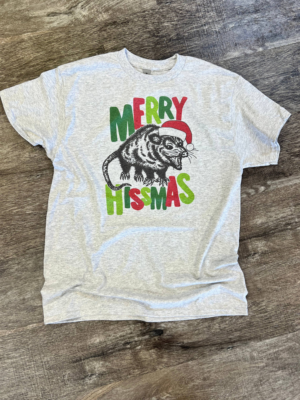 Merry Hissmas (with Possum) On Ash Gray - Adult & Kids T-Shirts, Sweatshirts & Hoodies apparel design preview 1