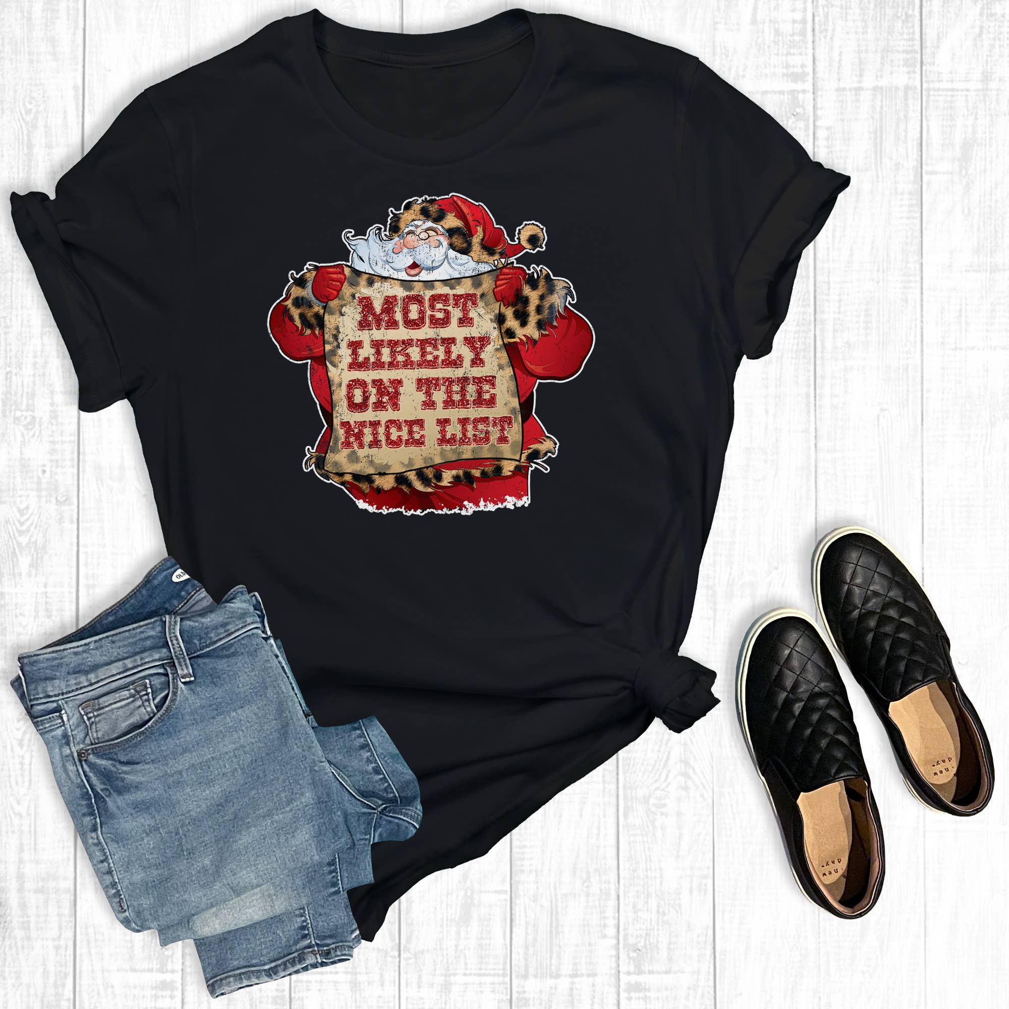 Most Likely On the Nice List Santa - Adult & Kids T-Shirts, Sweatshirts & Hoodies apparel design preview 1