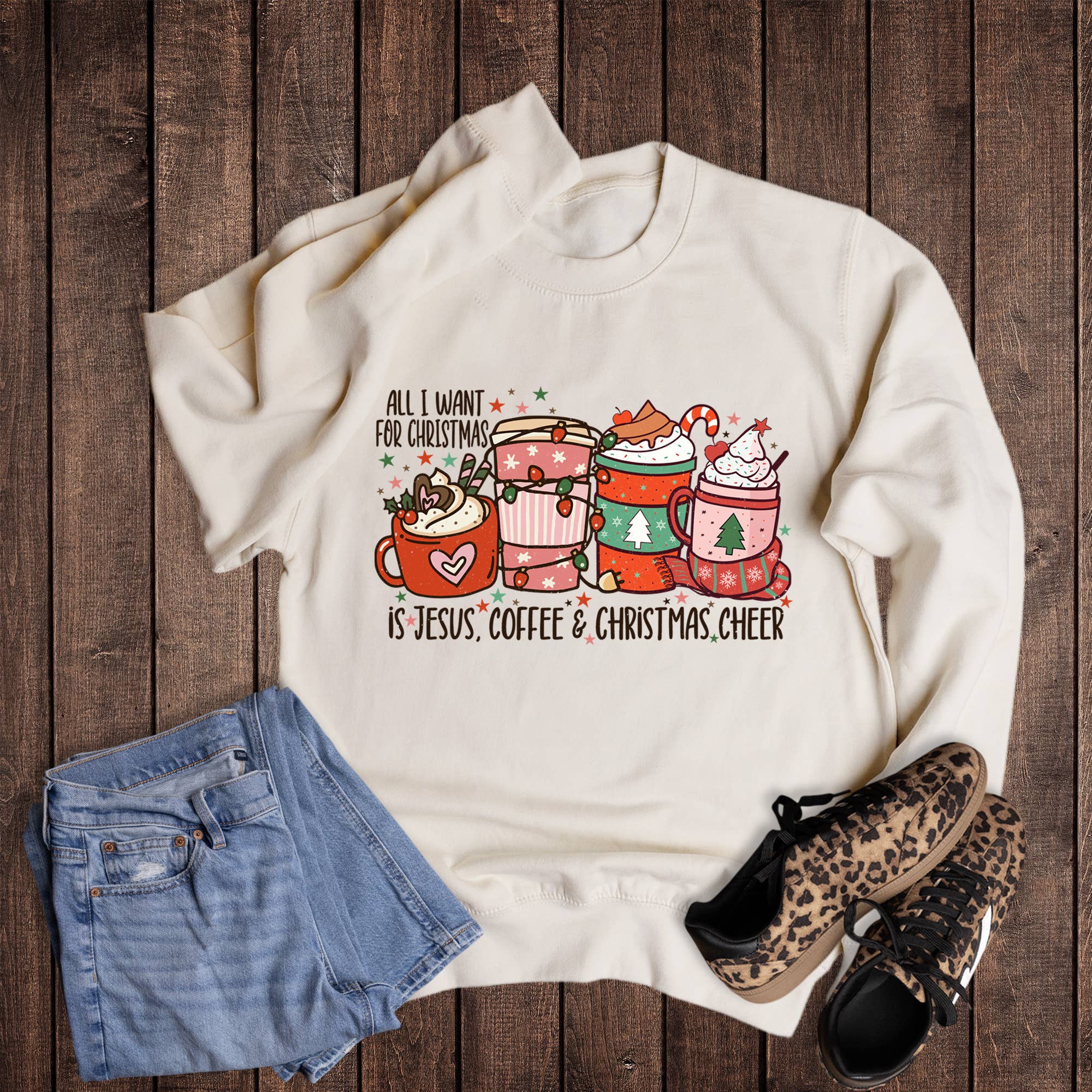Christmas Jesus Coffee Cheer - Adult & Kids T-Shirts, Sweatshirts & Hoodies apparel design preview 1