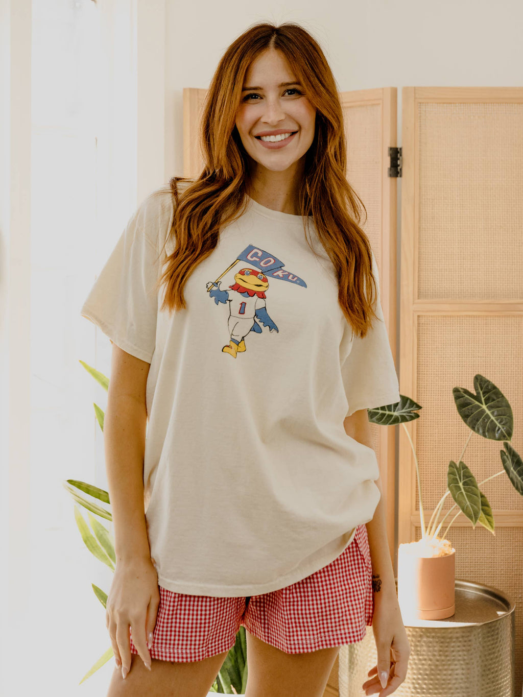 Ku Jayhawks Mascot Flag Off White Thrifted - Adult & Kids T-Shirts, Sweatshirts & Hoodies apparel design preview 1