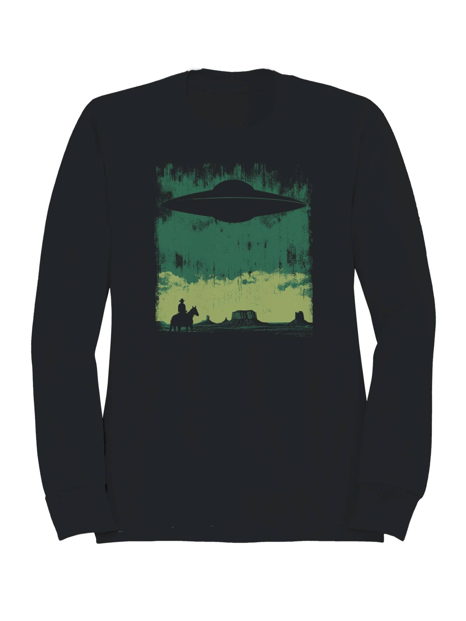 Cowboy and Ufo Desert Encounter Men's - Adult & Kids T-Shirts, Sweatshirts & Hoodies apparel design preview 1