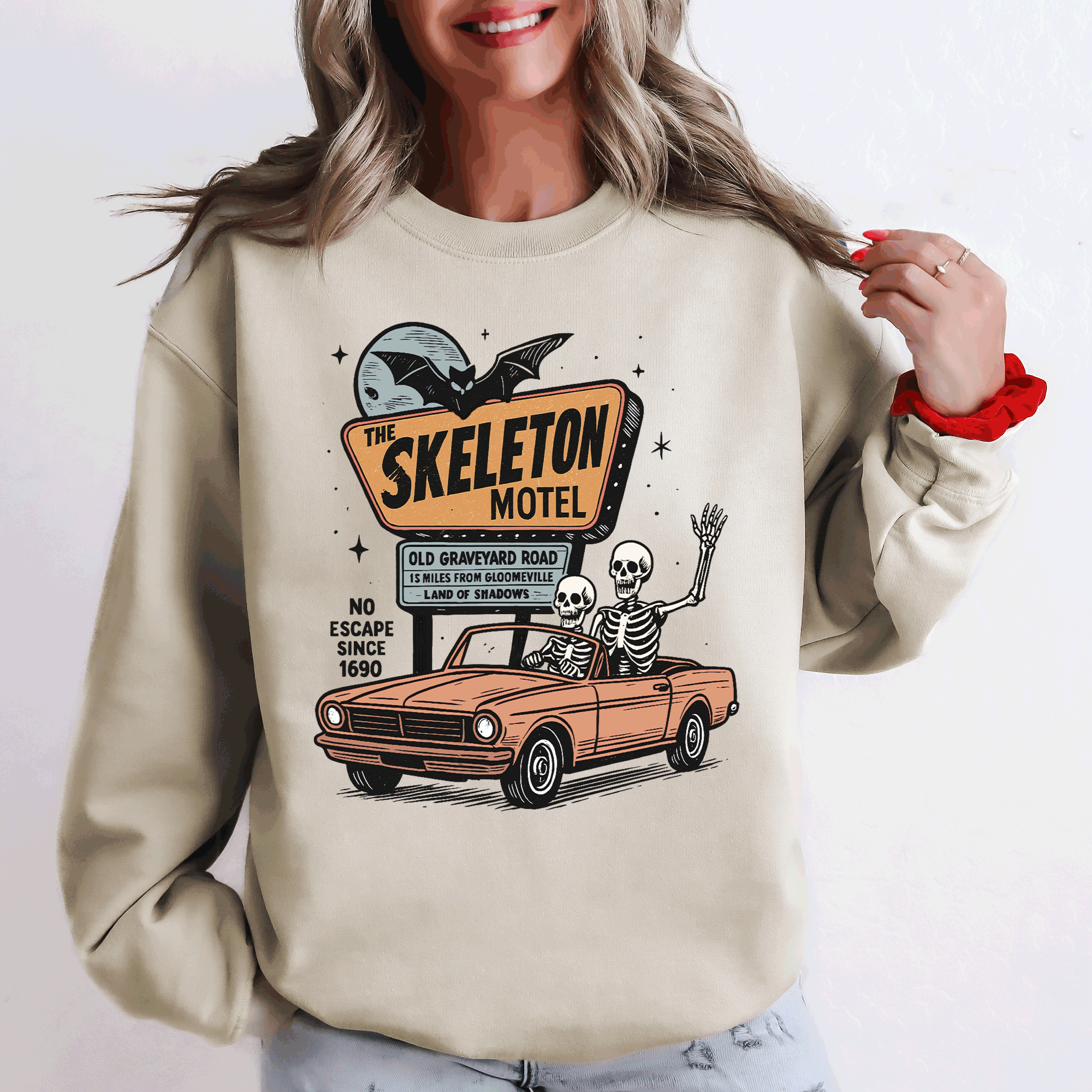 The Skeleton Motel, Spooky, Halloween - Adult & Kids T-Shirts, Sweatshirts & Hoodies apparel design preview 1
