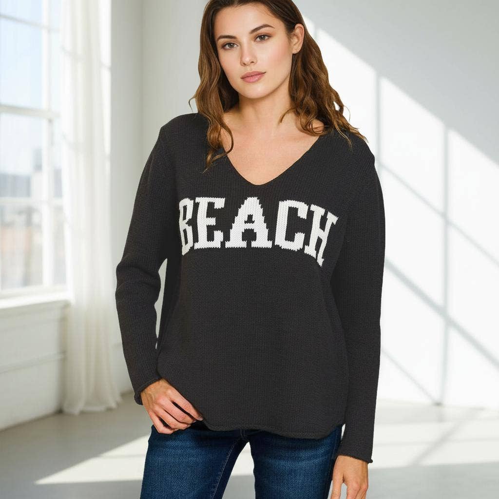 Beach V Neck Sweater w/ Side Slits SI-28848 - Adult & Kids T-Shirts, Sweatshirts & Hoodies apparel design preview 1