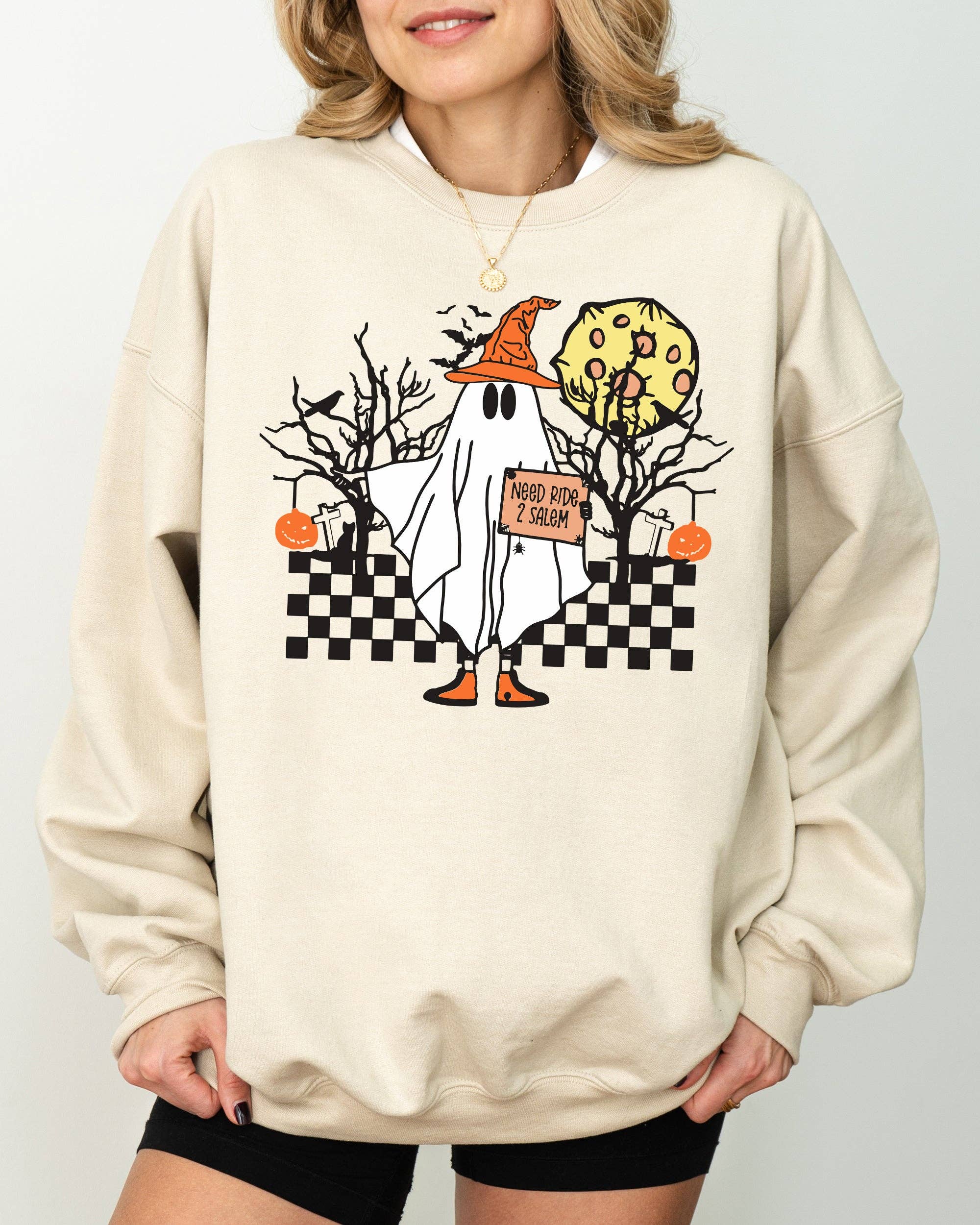 Need Ride To Salem, Ghost, Spooky Scary Halloween - Adult & Kids T-Shirts, Sweatshirts & Hoodies apparel design preview 1