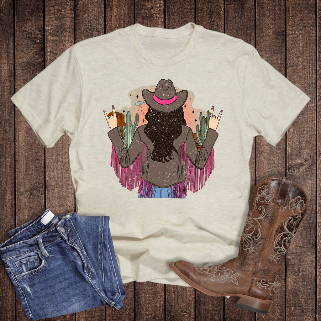 Western Cactus Cowgirl Fringe Jacket Graphic - Adult & Kids T-Shirts, Sweatshirts & Hoodies apparel design preview 1