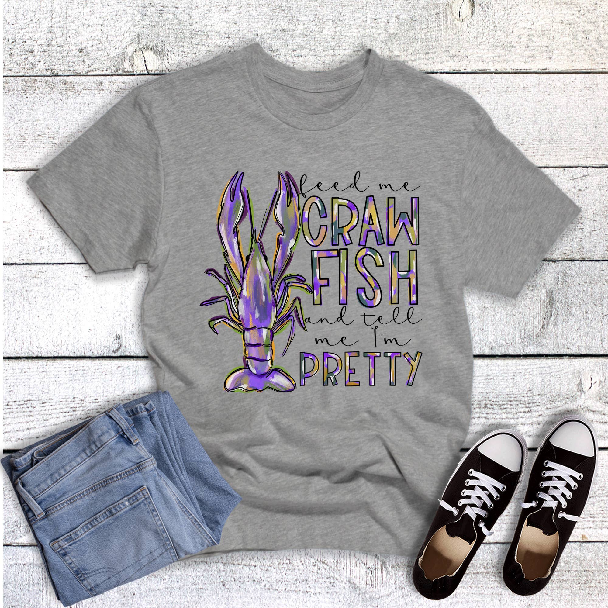 Mardi Gras Feed Me Crawfish Graphic - Adult & Kids T-Shirts, Sweatshirts & Hoodies apparel design preview 1