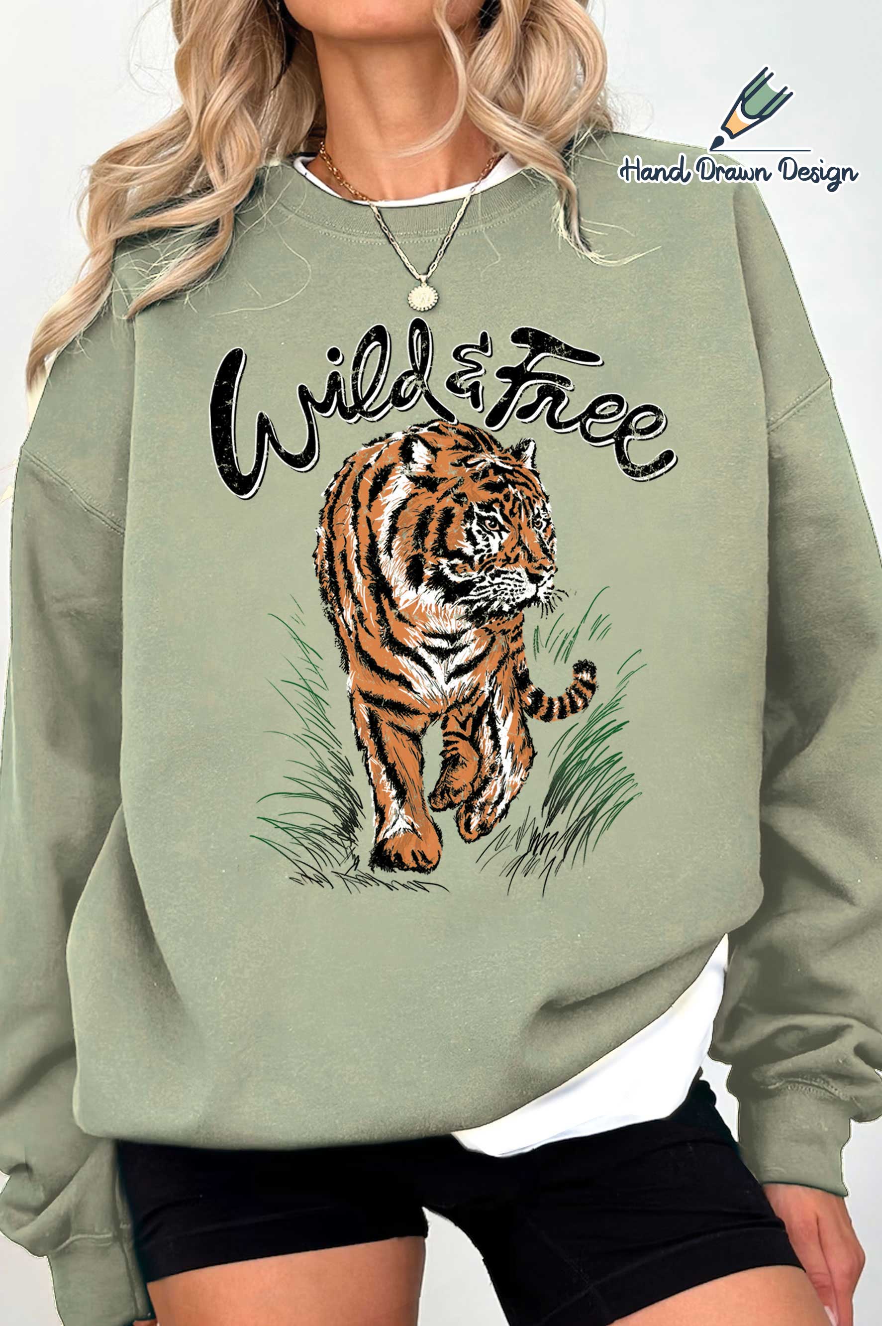 Wild and Free Tiger Hand Drawn Graphic Brushed - Adult & Kids T-Shirts, Sweatshirts & Hoodies apparel design preview 1