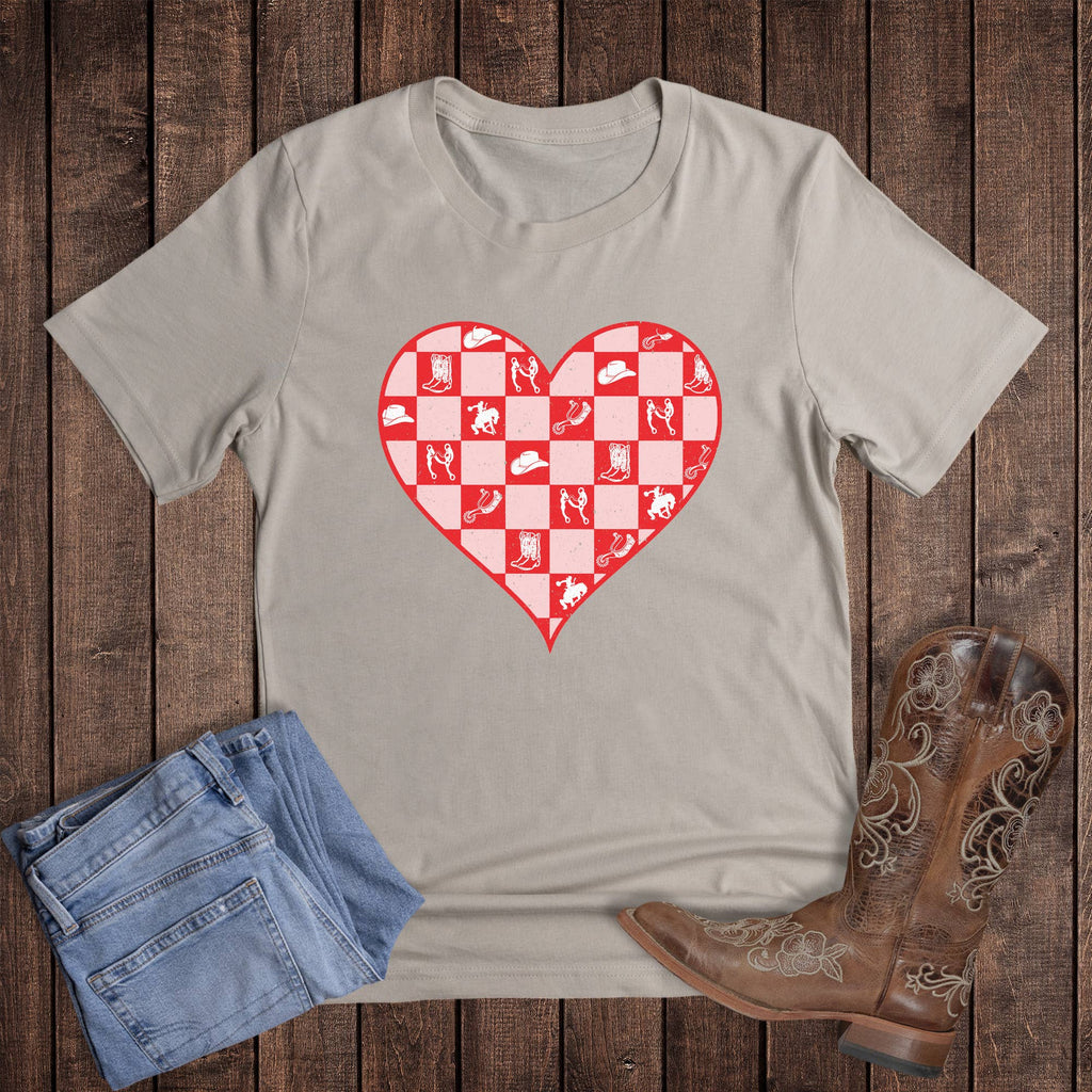 Valentine Western Check Heart Graphic - Adult & Kids T-Shirts, Sweatshirts & Hoodies apparel design preview 1