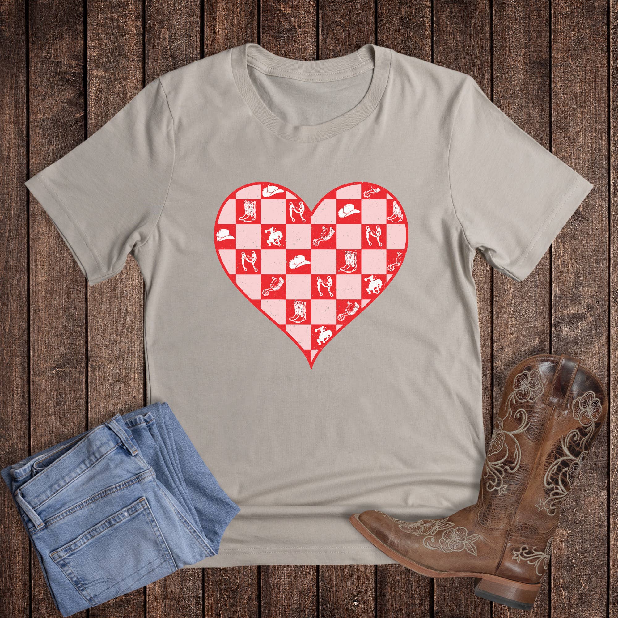 Valentine Western Check Heart Graphic - Adult & Kids T-Shirts, Sweatshirts & Hoodies apparel design preview 1
