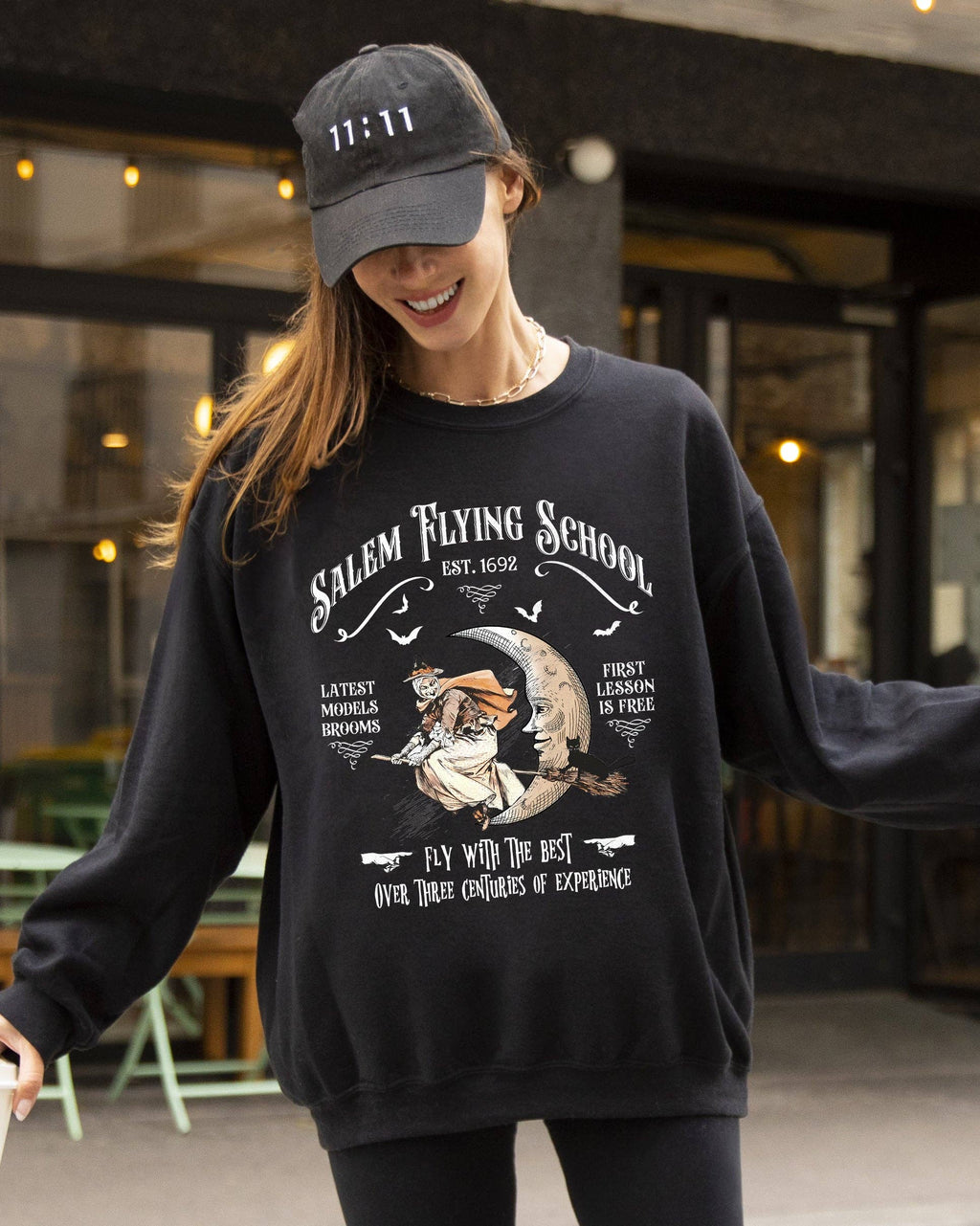 Salem, Flying School, Skeleton, Funny, Halloween - Adult & Kids T-Shirts, Sweatshirts & Hoodies apparel design preview 1
