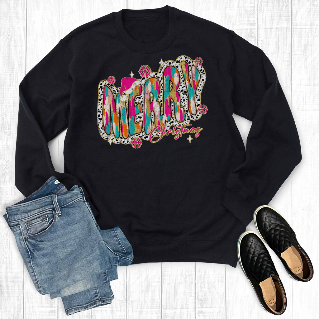 Retro Colorful Merry Christmas - Adult & Kids T-Shirts, Sweatshirts & Hoodies apparel design preview 1
