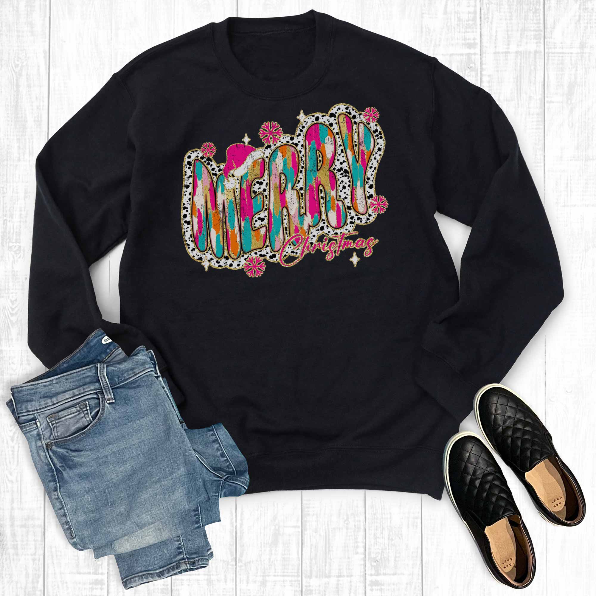 Retro Colorful Merry Christmas - Adult & Kids T-Shirts, Sweatshirts & Hoodies apparel design preview 1