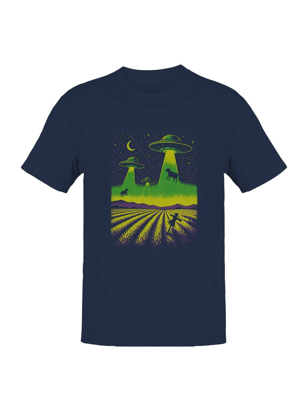 Alien Cow Abduction Fields Men's - Adult & Kids T-Shirts, Sweatshirts & Hoodies apparel design preview 1