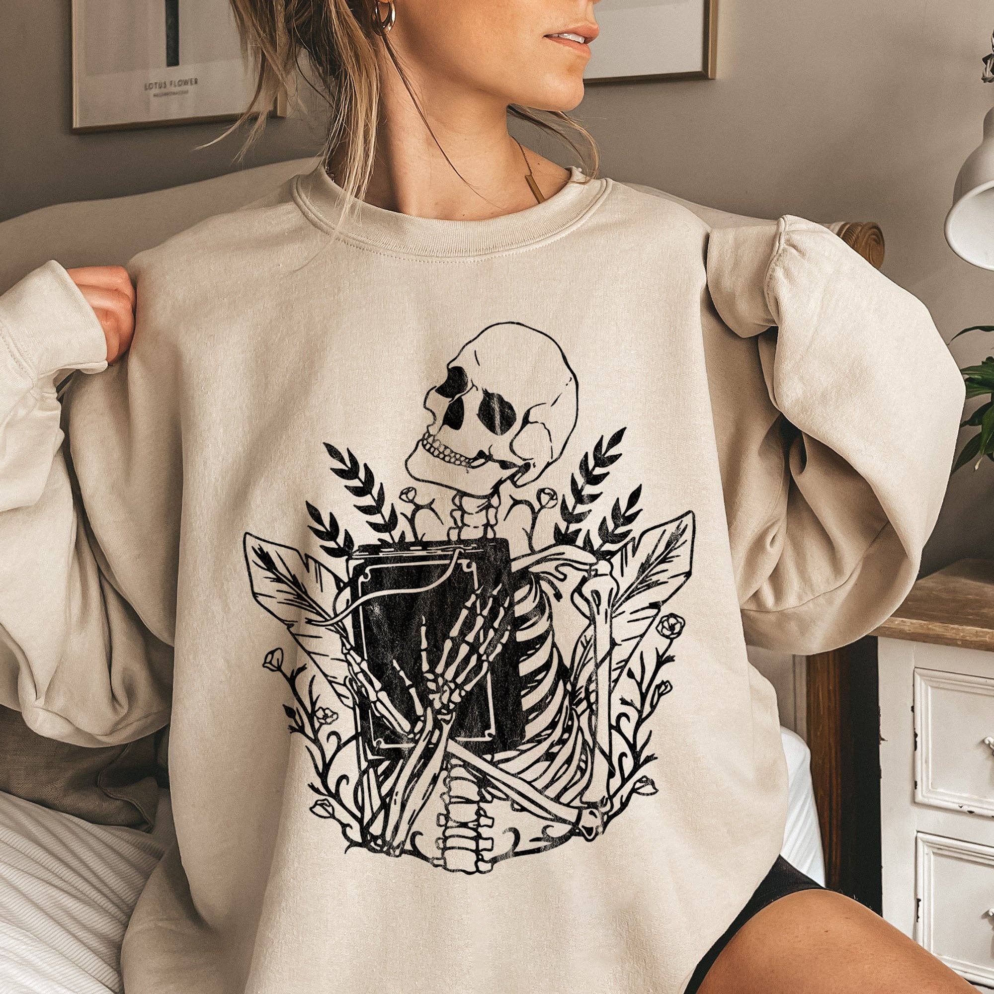 Reading Skeleton Vintage Halloween - Adult & Kids T-Shirts, Sweatshirts & Hoodies apparel design preview 1