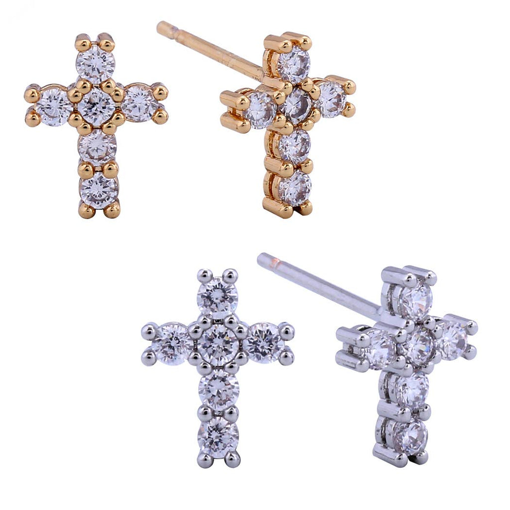 14K Gld Dipped Cz Pave Cross Post Earrings - Adult & Kids T-Shirts, Sweatshirts & Hoodies apparel design preview 1