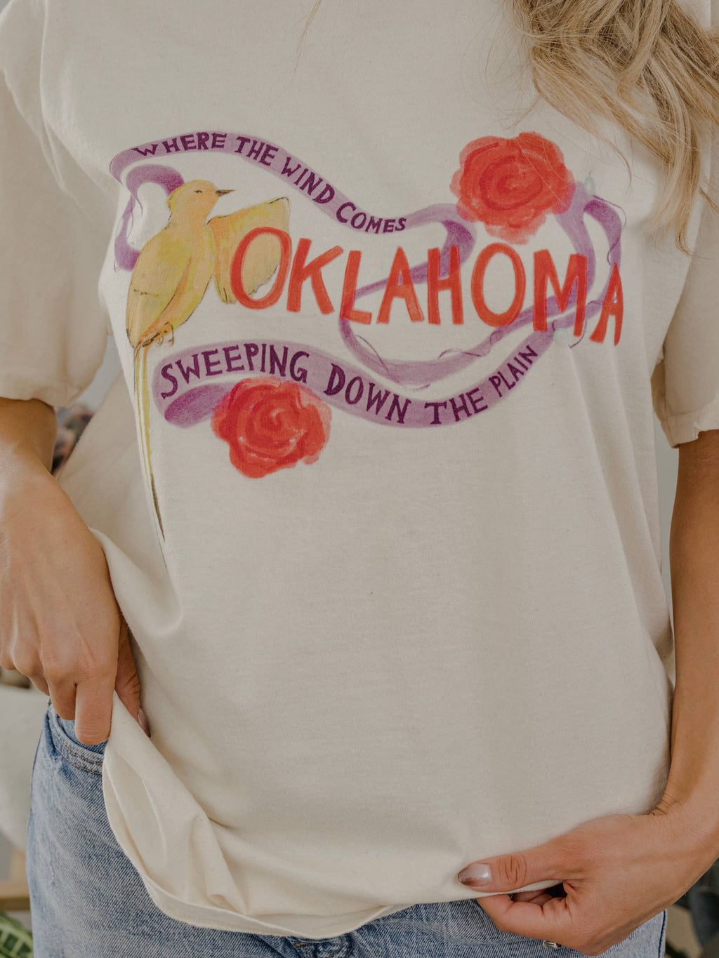 Oklahoma Scissortail Roses Off White Thrifted Graphic - Adult & Kids T-Shirts, Sweatshirts & Hoodies apparel design preview 1