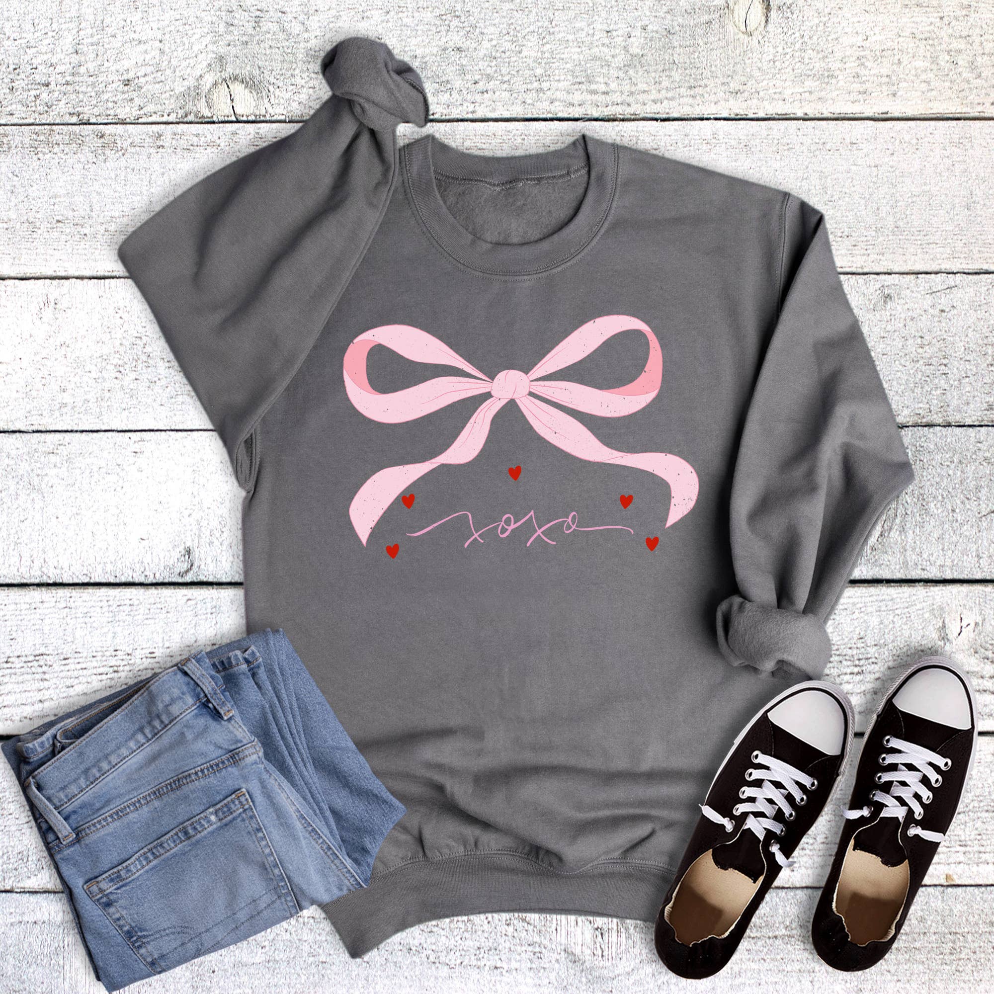 Valentine Coquette Bow Xoxo - Adult & Kids T-Shirts, Sweatshirts & Hoodies apparel design preview 1