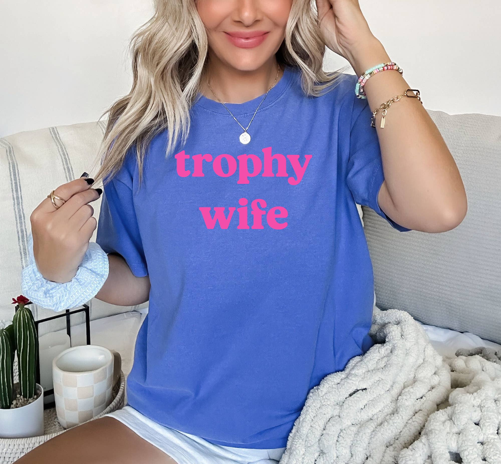 Trophy Wife Graphic Neon Blue, Wifey - Adult & Kids T-Shirts, Sweatshirts & Hoodies apparel design preview 1