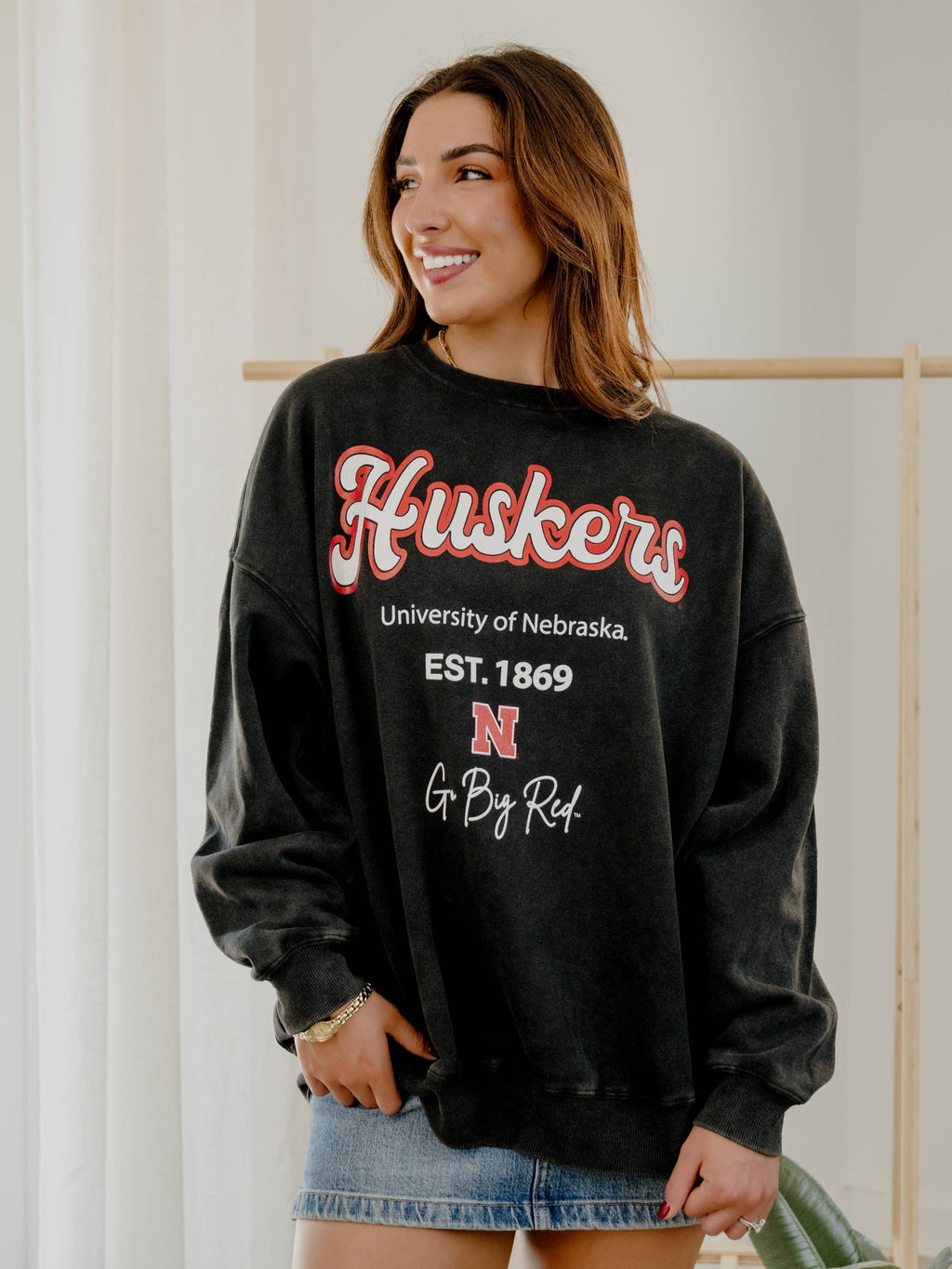 Nebraska Huskers Letterman Charcoal Chrome - Adult & Kids T-Shirts, Sweatshirts & Hoodies apparel design preview 1