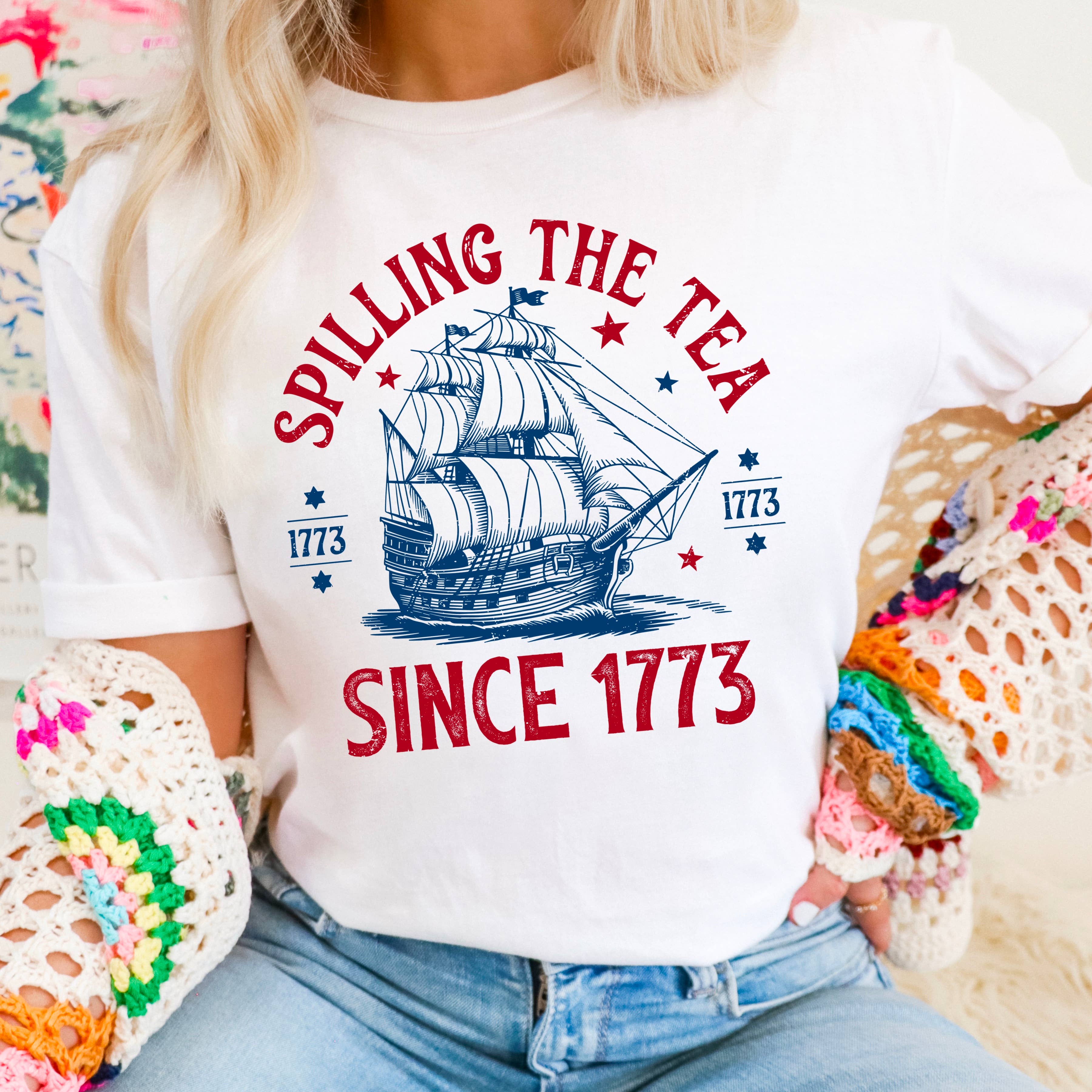 Spilling the Tea Since 1773 July 4th Graphic Gildan - Adult & Kids T-Shirts, Sweatshirts & Hoodies apparel design preview 1