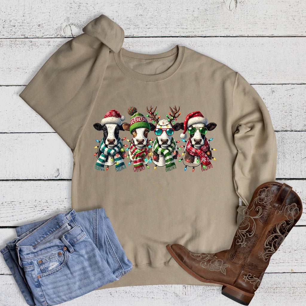 Christmas Cows with Lights - Adult & Kids T-Shirts, Sweatshirts & Hoodies apparel design preview 1
