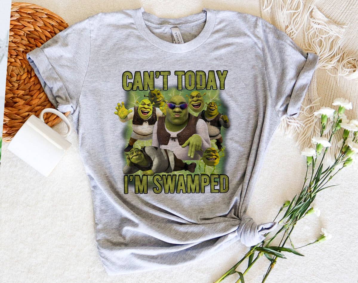 Can't Today, I'm Swamped Funny Shrek Inspired Meme - Adult & Kids T-Shirts, Sweatshirts & Hoodies apparel design preview 1