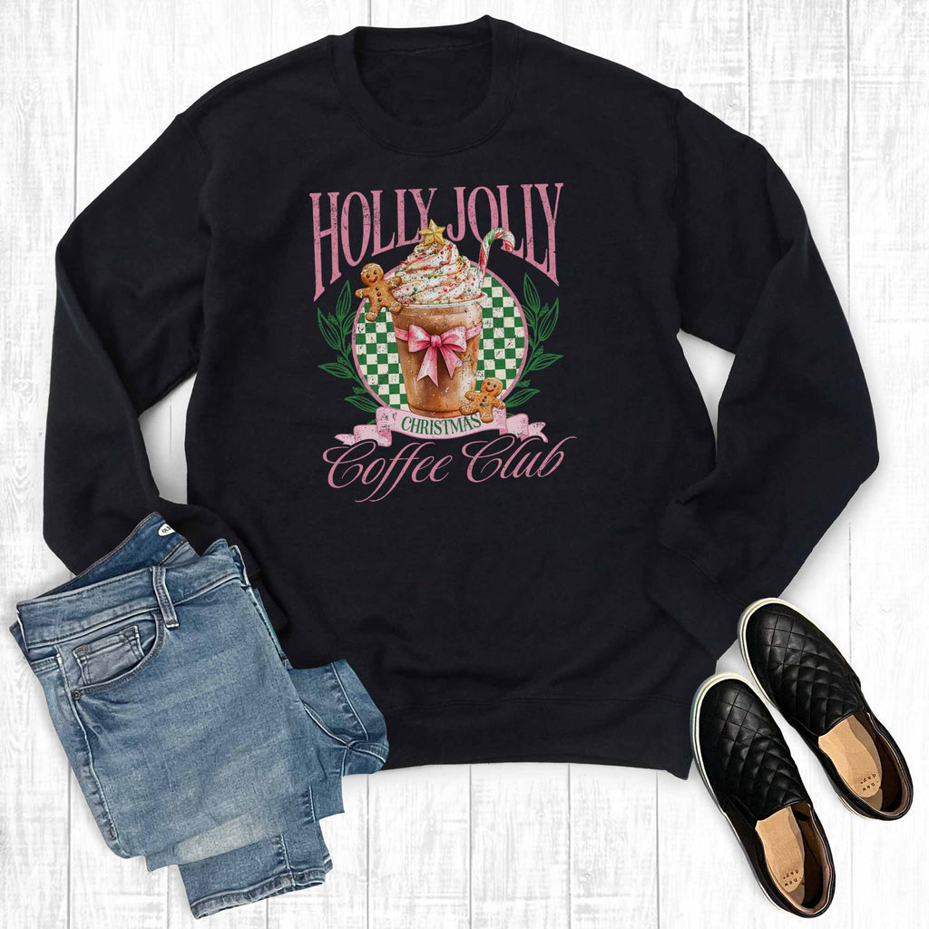 Retro Christmas Holly Jolly Coffee Club - Adult & Kids T-Shirts, Sweatshirts & Hoodies apparel design preview 1