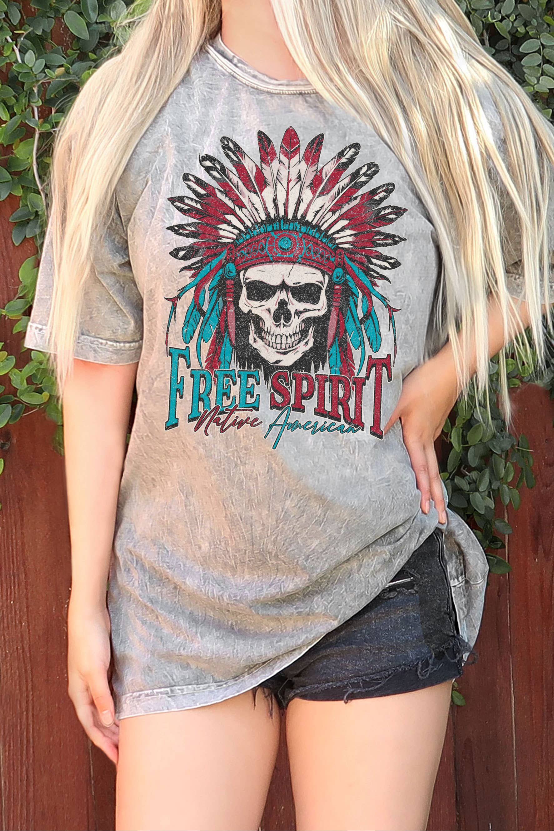 Free Spirit Native American Skull Oversize Mineral - Adult & Kids T-Shirts, Sweatshirts & Hoodies apparel design preview 1