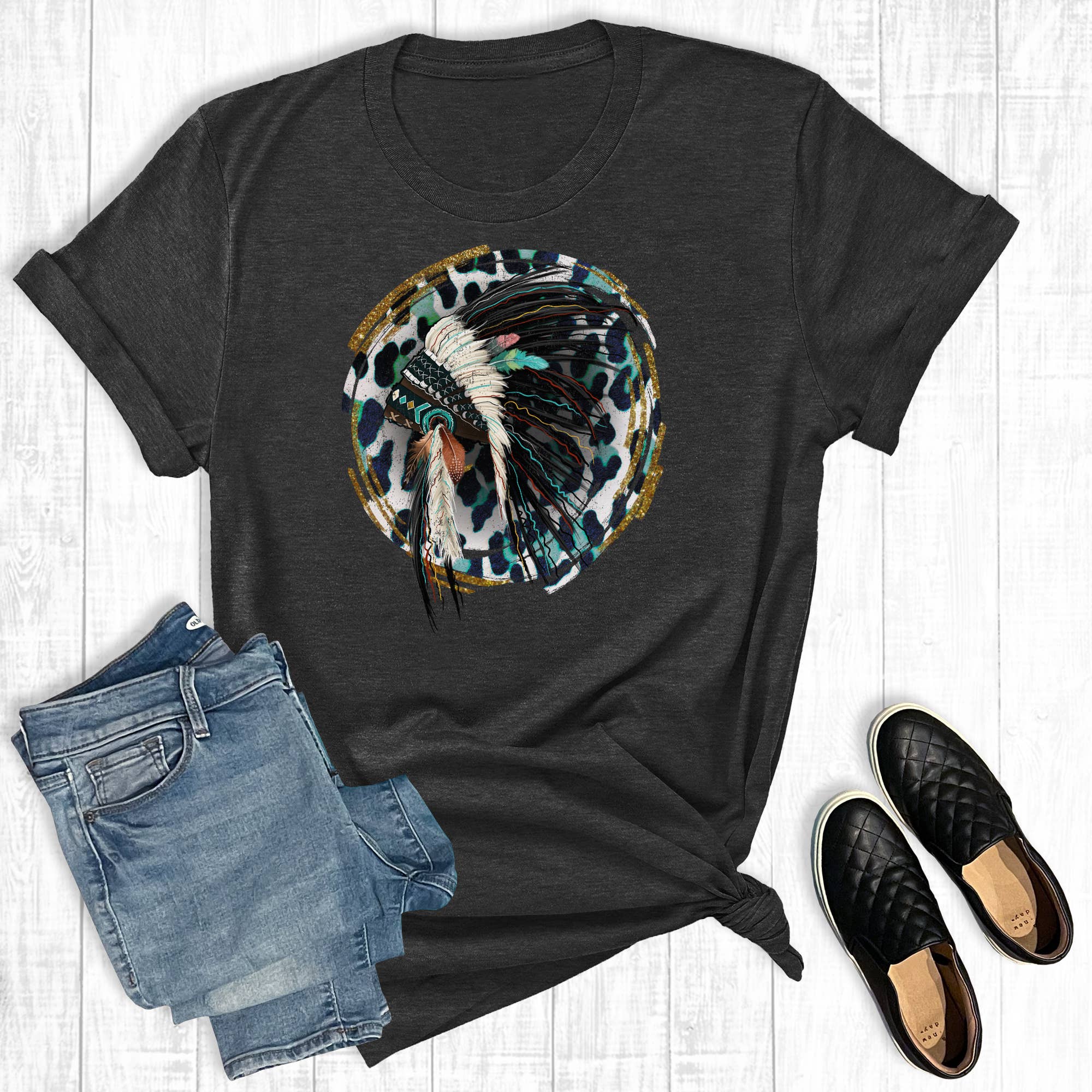 Leopard Circle Indian Headdress Graphic - Adult & Kids T-Shirts, Sweatshirts & Hoodies apparel design preview 1