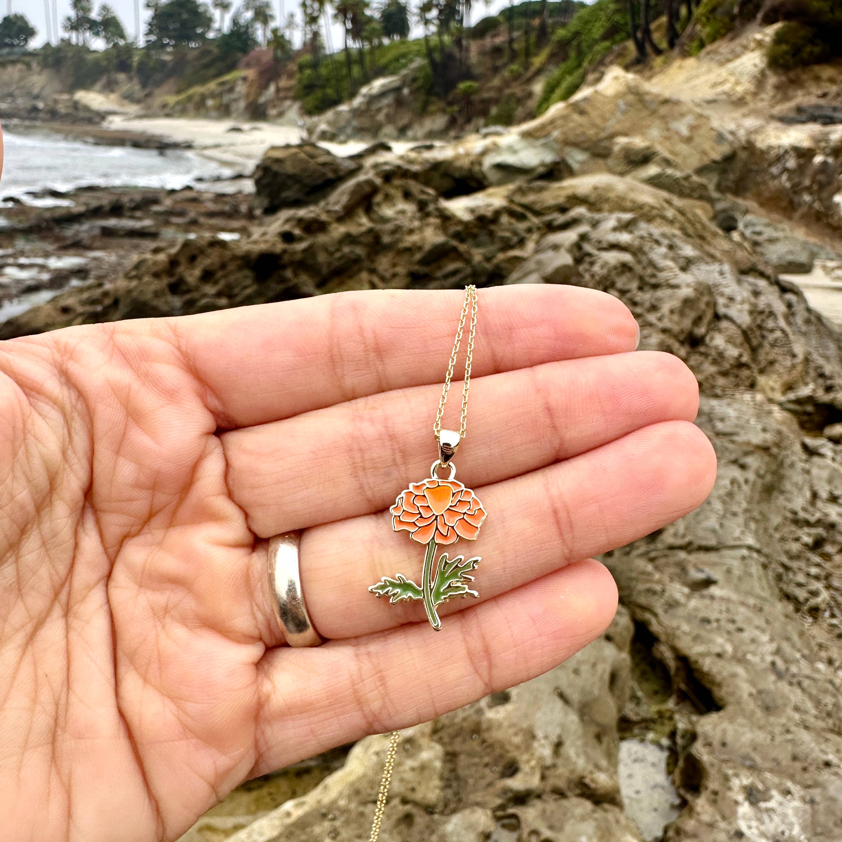 Marigold Necklace October Birth Flower Jewelry, - Adult & Kids T-Shirts, Sweatshirts & Hoodies apparel design preview 1