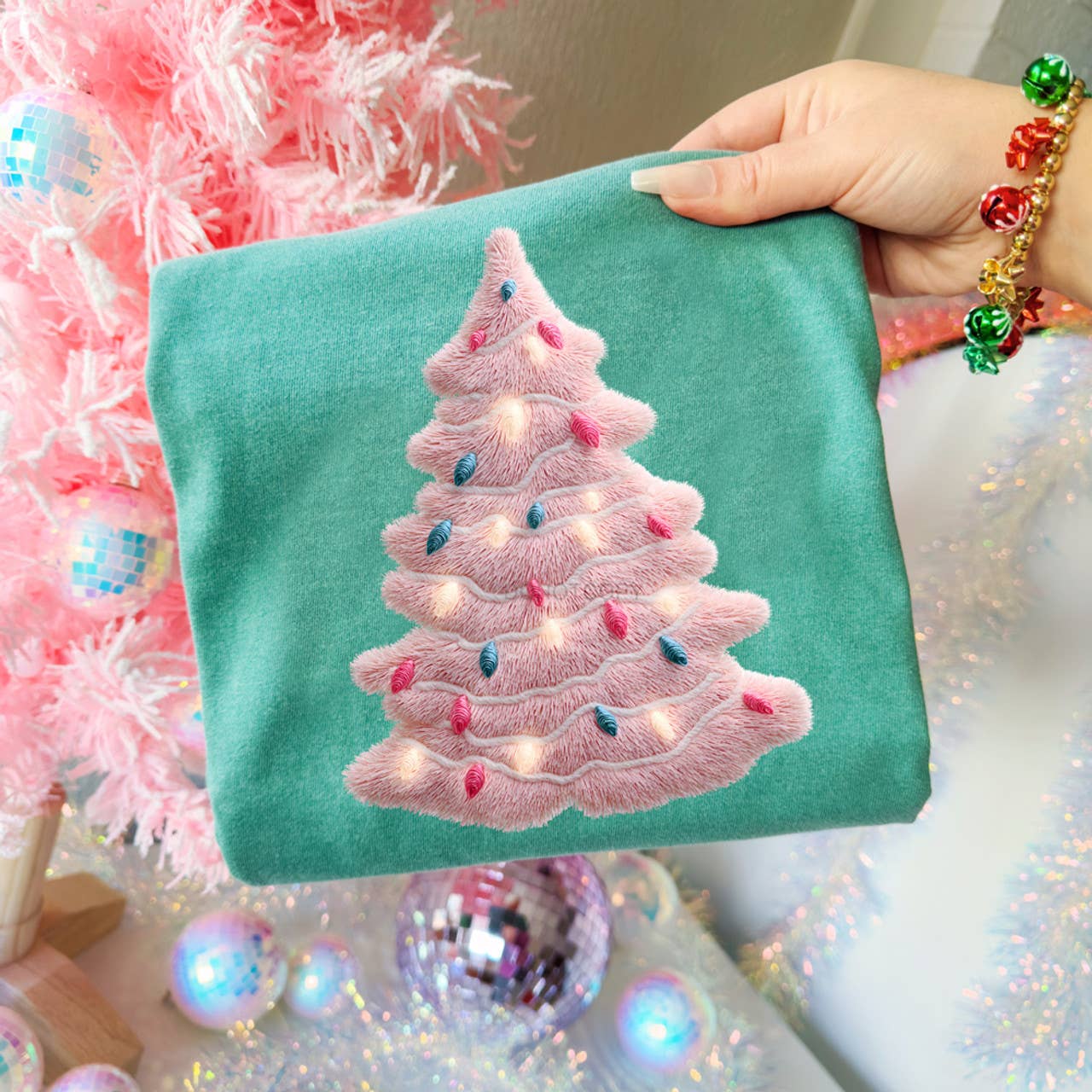 Faux Yarn Pink Preppy Christmas Tree - Adult & Kids T-Shirts, Sweatshirts & Hoodies apparel design preview 1