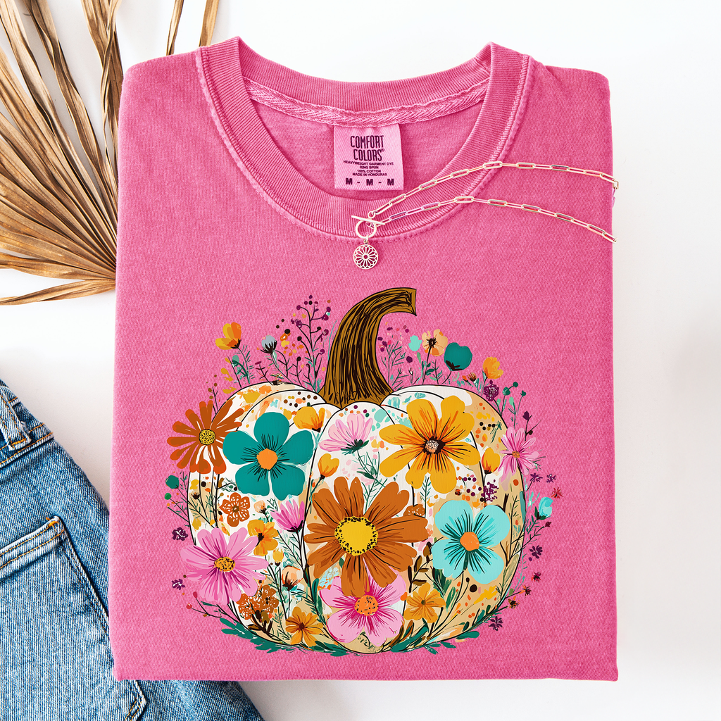 Pumpkin Floral, Halloween Fall Autumn Comfort Colors - Adult & Kids T-Shirts, Sweatshirts & Hoodies apparel design preview 1