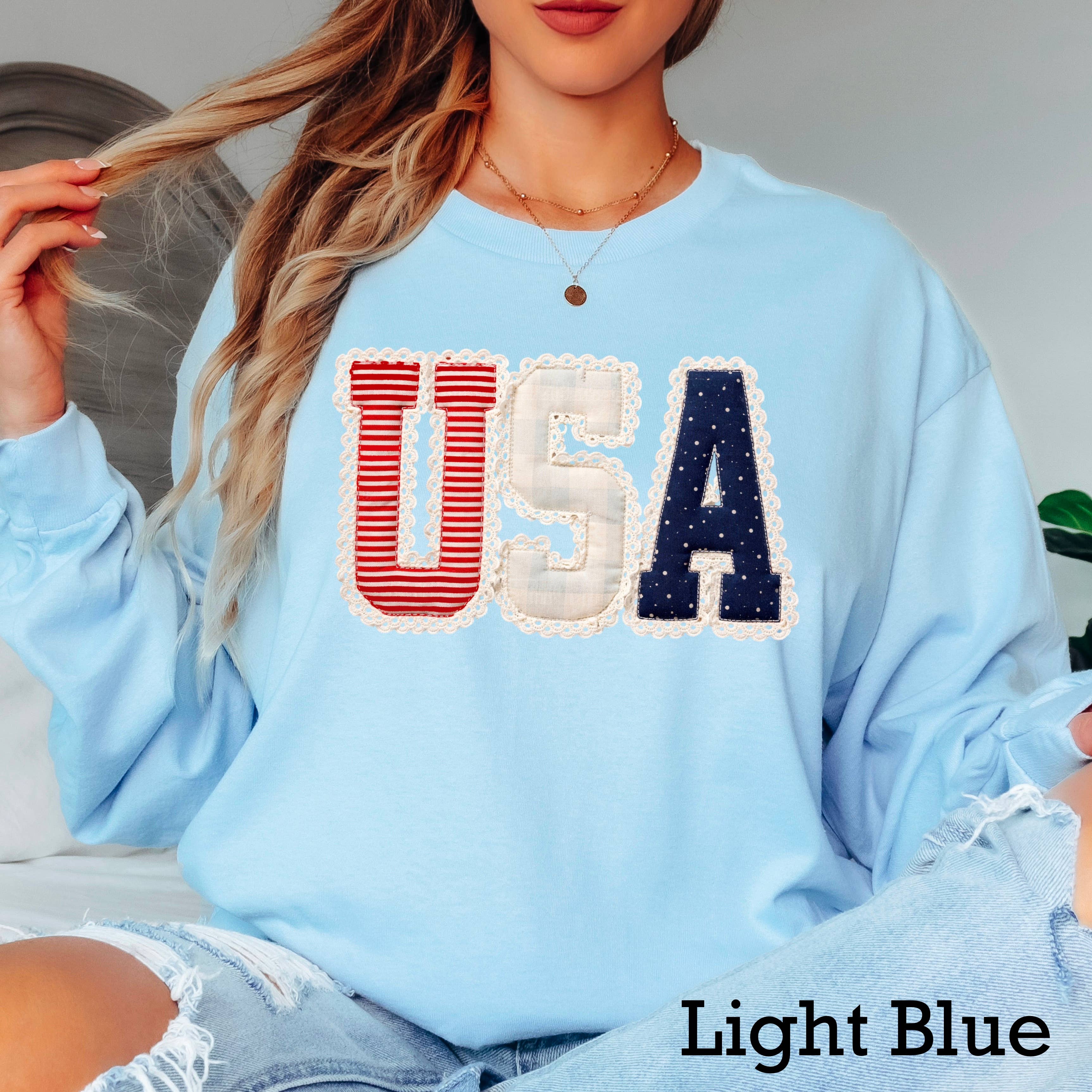 USA Faux Lace July 4th Graphic Gildan - Adult & Kids T-Shirts, Sweatshirts & Hoodies apparel design preview 1