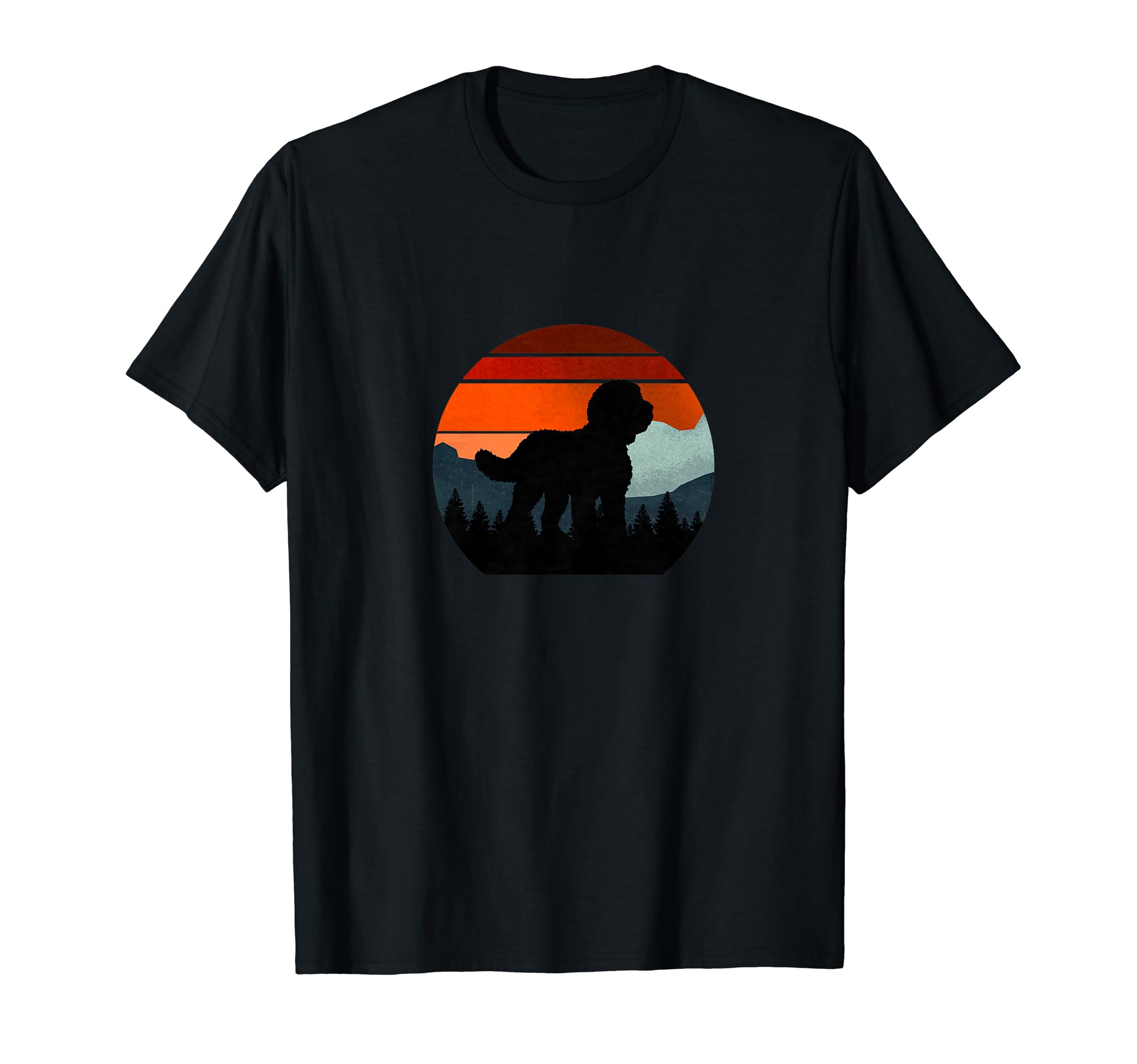 Sheepadoodle Dog Sunset Distressed Hiking T-Shirt - Trendy Graphic Unisex - T-Shirt, Sweatshirt, Hoodie