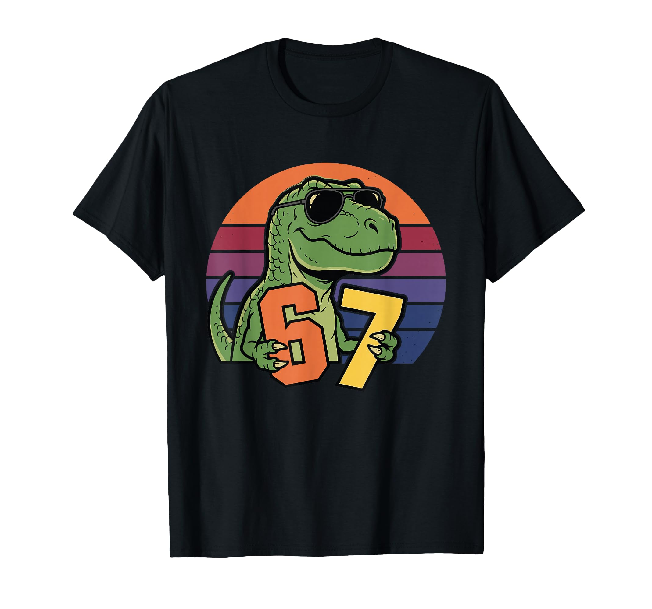 Dino 67 Sunset Cartoon T-Shirt - Custom Art Print for Adults - T-Shirt, Sweatshirt, Hoodie